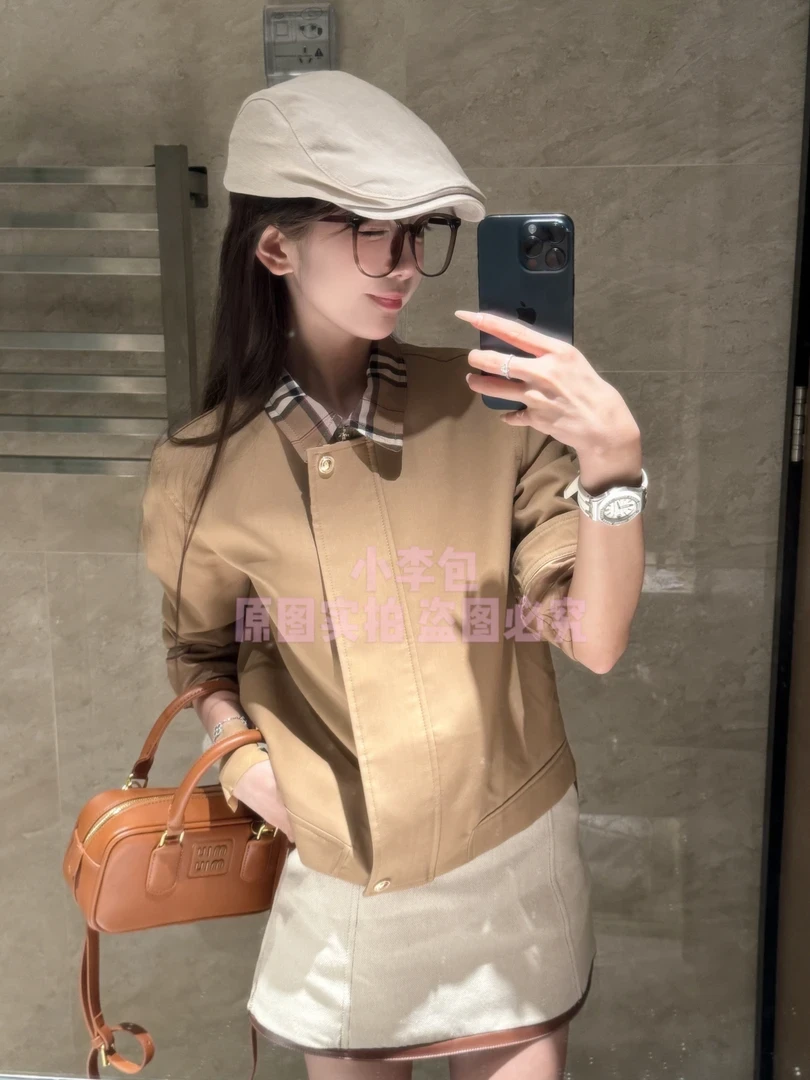 【东京日落】名媛风卡其色格子风衣夹克外套女配高腰短裙时尚显瘦