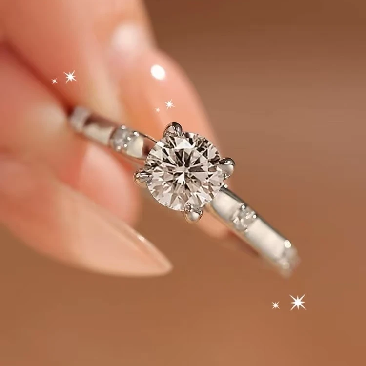 925银莫桑石银制品 【海棠款】女士戒指轻奢时尚结婚订婚经典