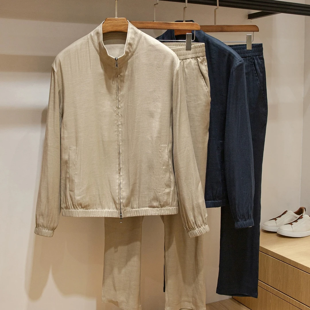 LP*同款 早秋薄款亚麻混纺静奢系列25季男士立领夹克外套2281