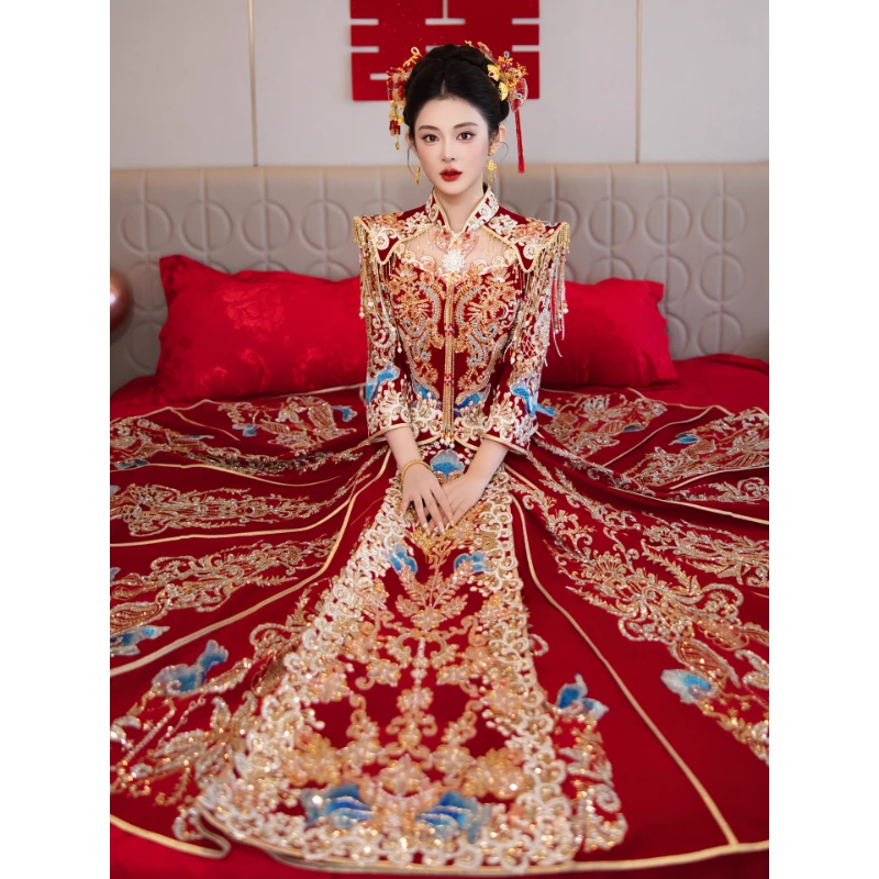 秀禾服2025新娘中式婚服结婚新娘嫁衣礼服重工高级丝绒出阁服秀和