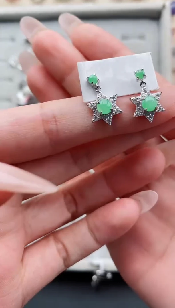 银S925镶嵌戒指翡翠天然缅甸翡翠A货222-8-1