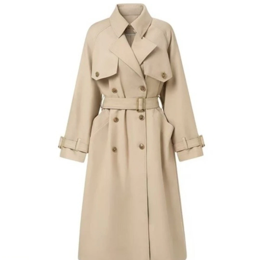 2025春秋新款中长款韩系气质英伦风外套小个子百搭时尚卡其色