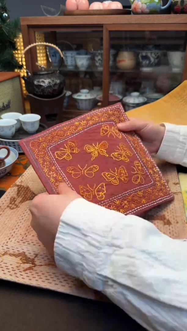 【闪购商品】织绣Cici手作刺子绣植物染茶席-163