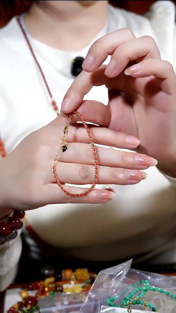 银S925镶嵌手链水晶【红绳】