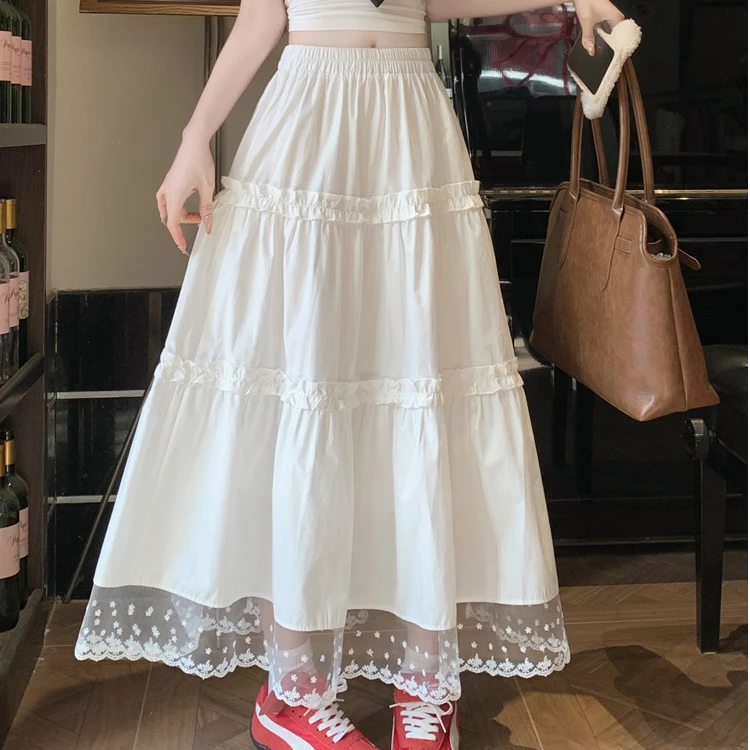 2025爆款白色蕾丝a字裙显瘦蓬蓬仙女裙夏季拍照层次感洋气半身裙