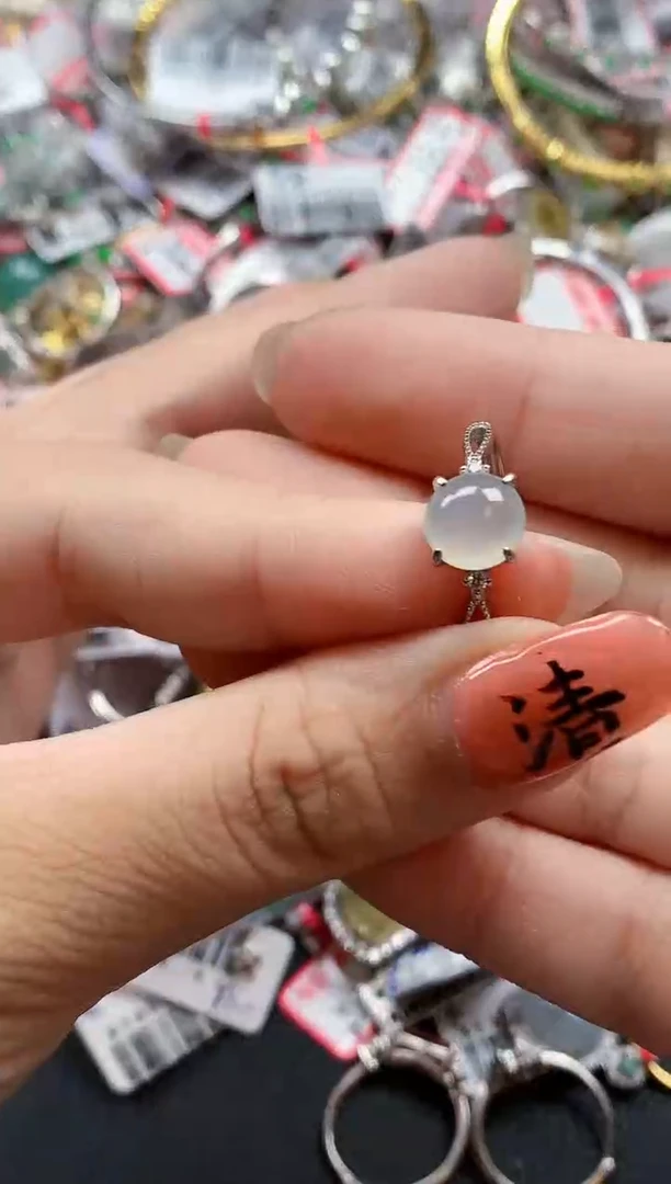 银S925镶嵌戒指翡翠天然A货缅甸翡翠