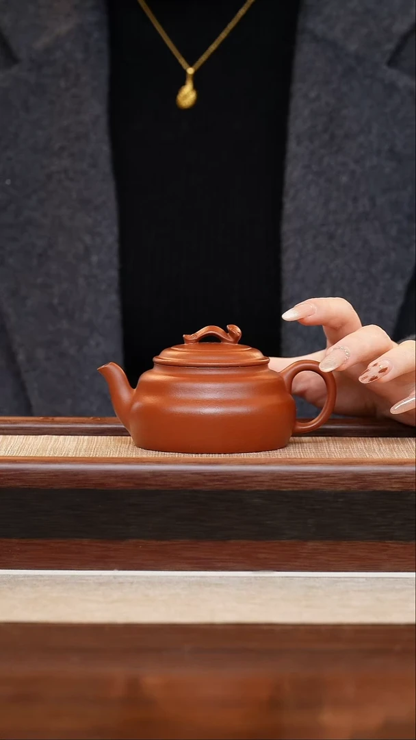 朱泥祥云如意180cc宜兴手工紫砂壶