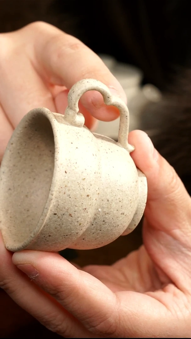 茶壶紫砂粗砂白玉段手把杯