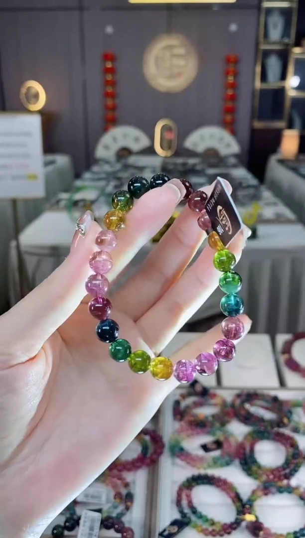 未镶嵌老矿碧玺色标彩虹单圈手串8mm+碧玺dan多样性发货一条