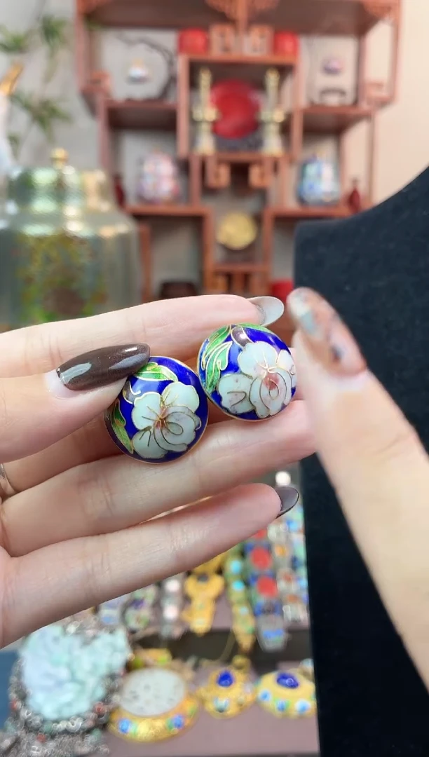 非遗手工景泰蓝耳夹宝蓝