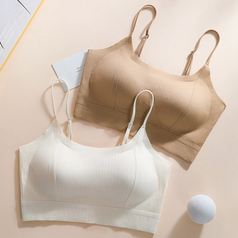 百搭半固定杯无痕聚拢防走光细肩吊带背心自带杯垫舒适美背通勤