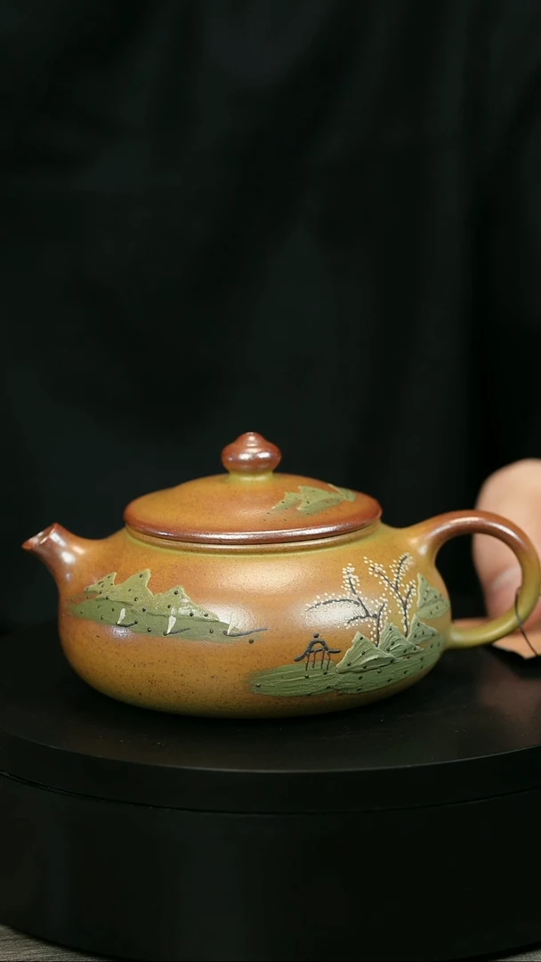 茶壶紫砂蓝**肖H2037蒋静明堆绘江南寒江