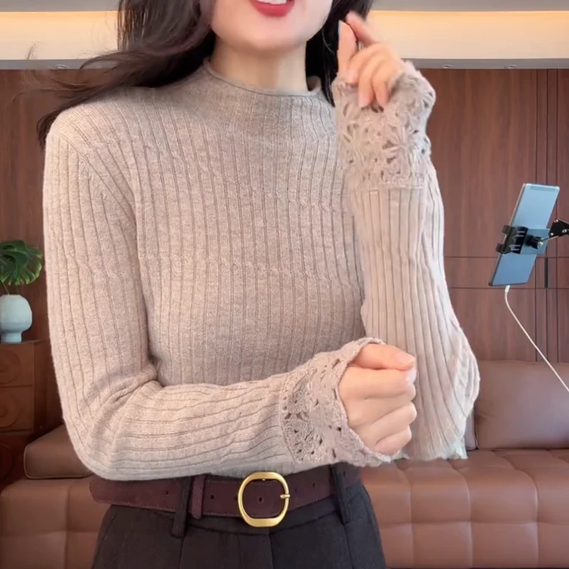 【蕾丝绮梦】冬季韩系时尚气质设计感百搭针织打底衫LK2508373