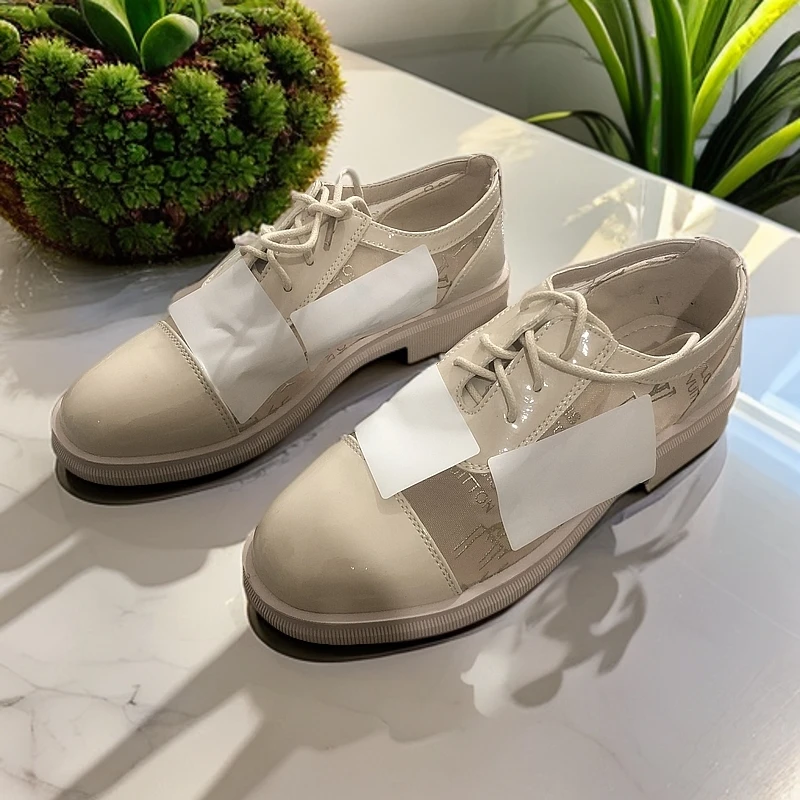 623 女鞋韩版气质网面透气圆头粗跟小皮鞋百搭时尚女单鞋