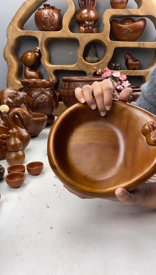 香樟木A49松鼠果盆/尺寸