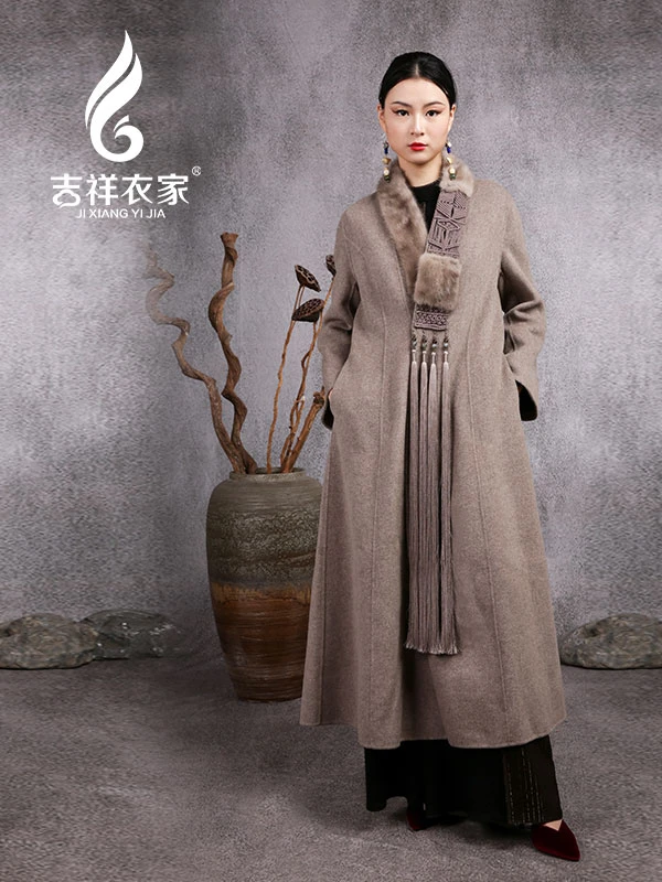 韧里飞白（中式大衣百搭）冬季流苏纯色秋冬复古长款绵羊毛国风加厚