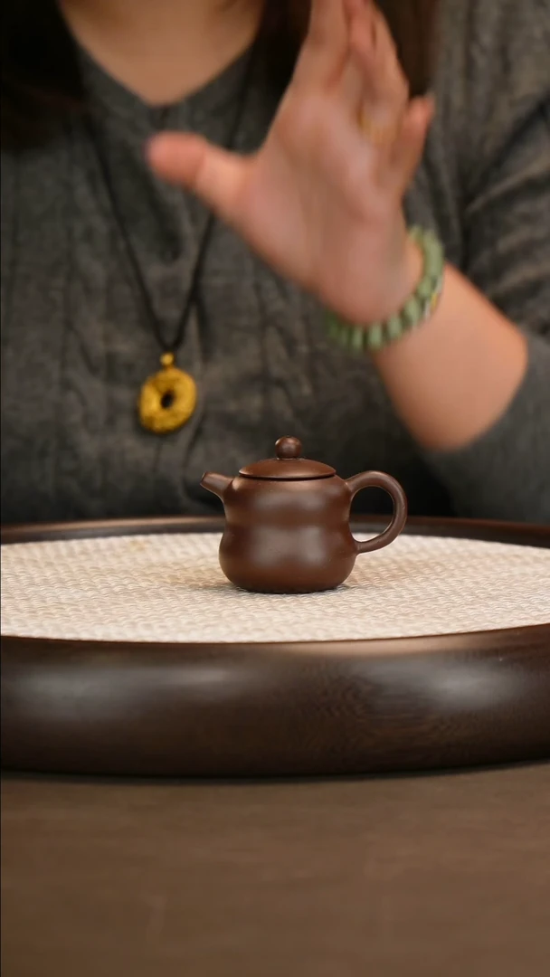 紫砂紫泥葫芦把把壶