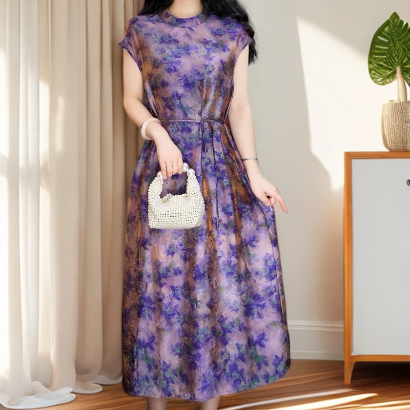 3553-23（紫鸢 浮光香云纱）新款女士连衣裙