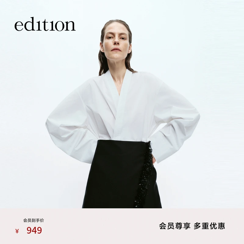 【商场同款】edition冬季款中式系带V领白衬衫#EBD4TOP002