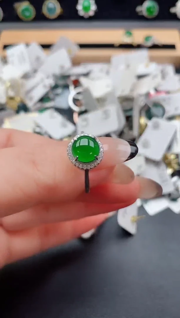 银S925镶嵌戒指翡翠1