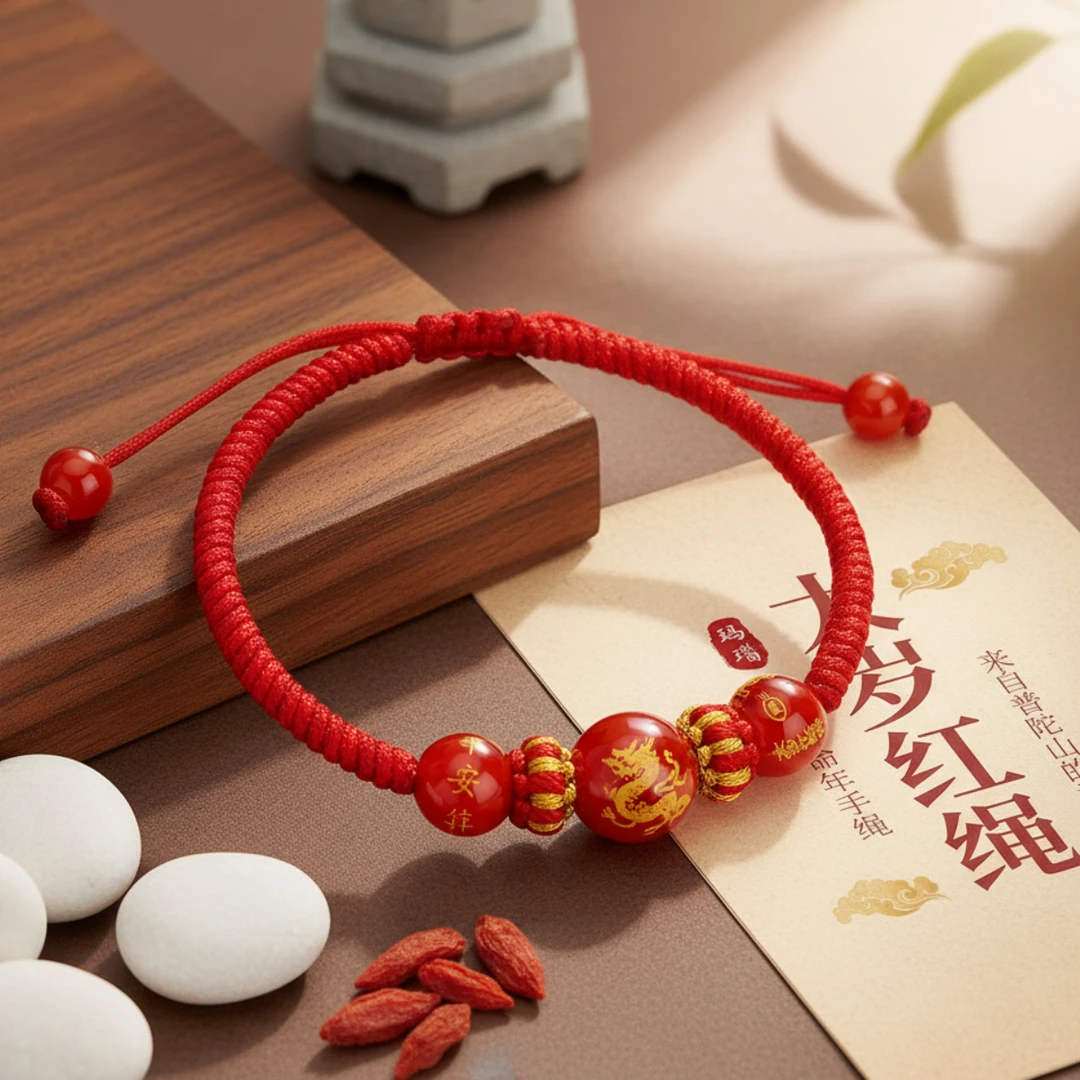 本命年生肖红绳手链2026马年红色太岁手绳手工编织十二生肖手串
