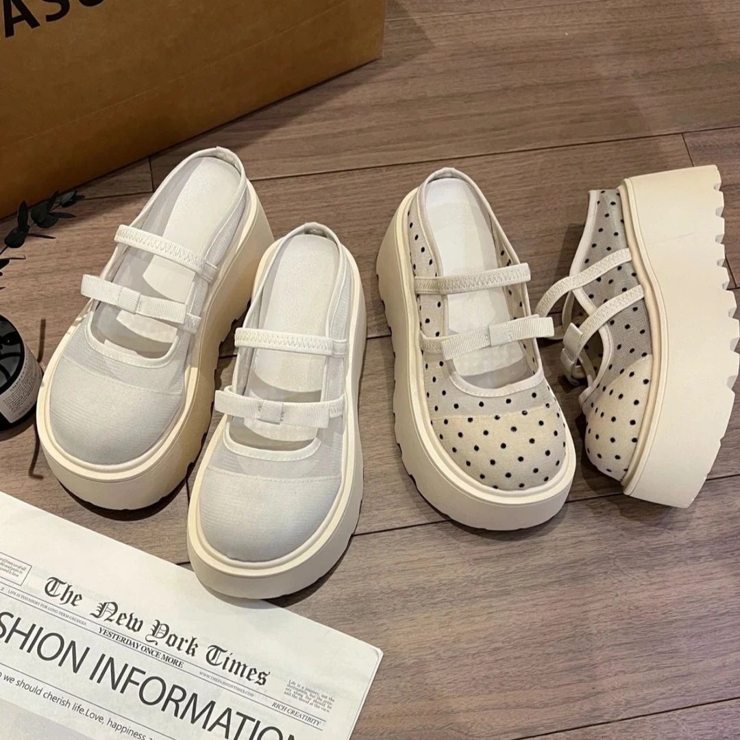 波点风2025新款女外穿夏季松糕底夏日半拖鞋