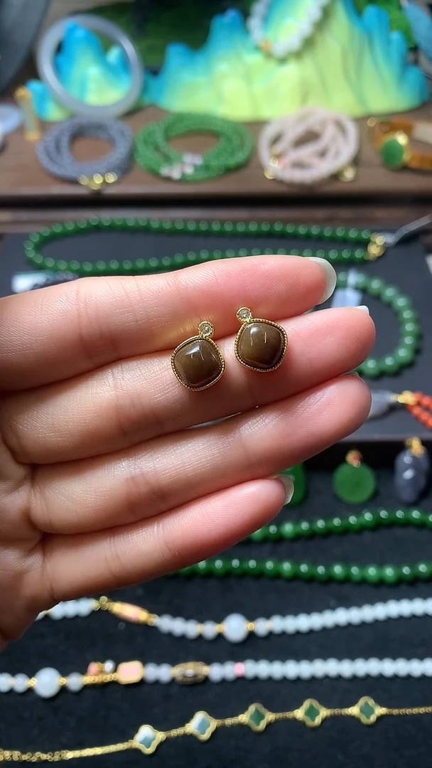 【闪购商品】和田玉耳饰银S925镶嵌耳钉