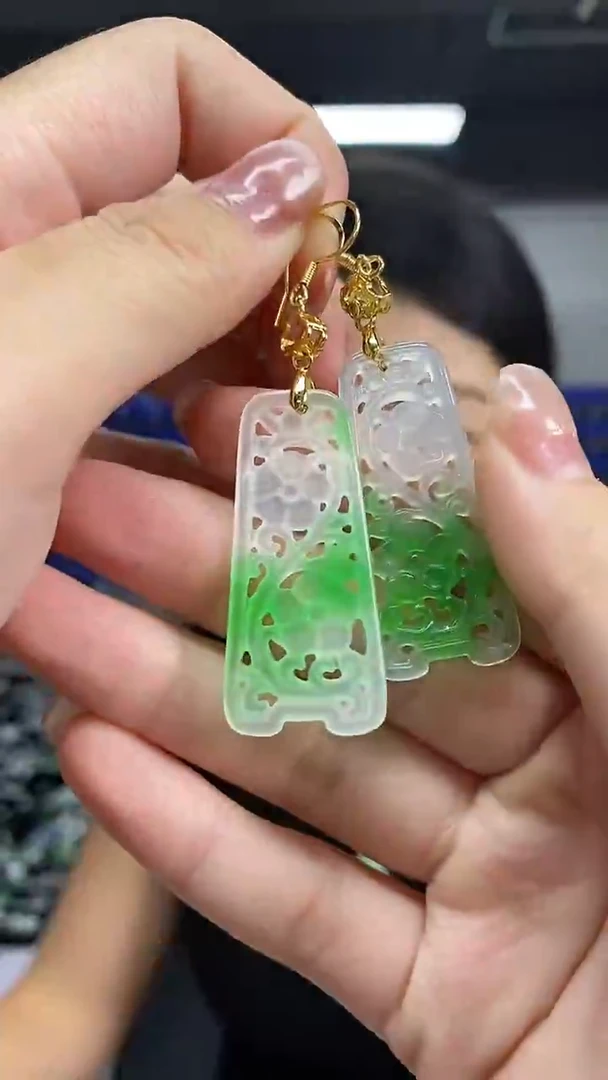 银S925镶嵌翡翠耳饰多样性发其一颜色微差