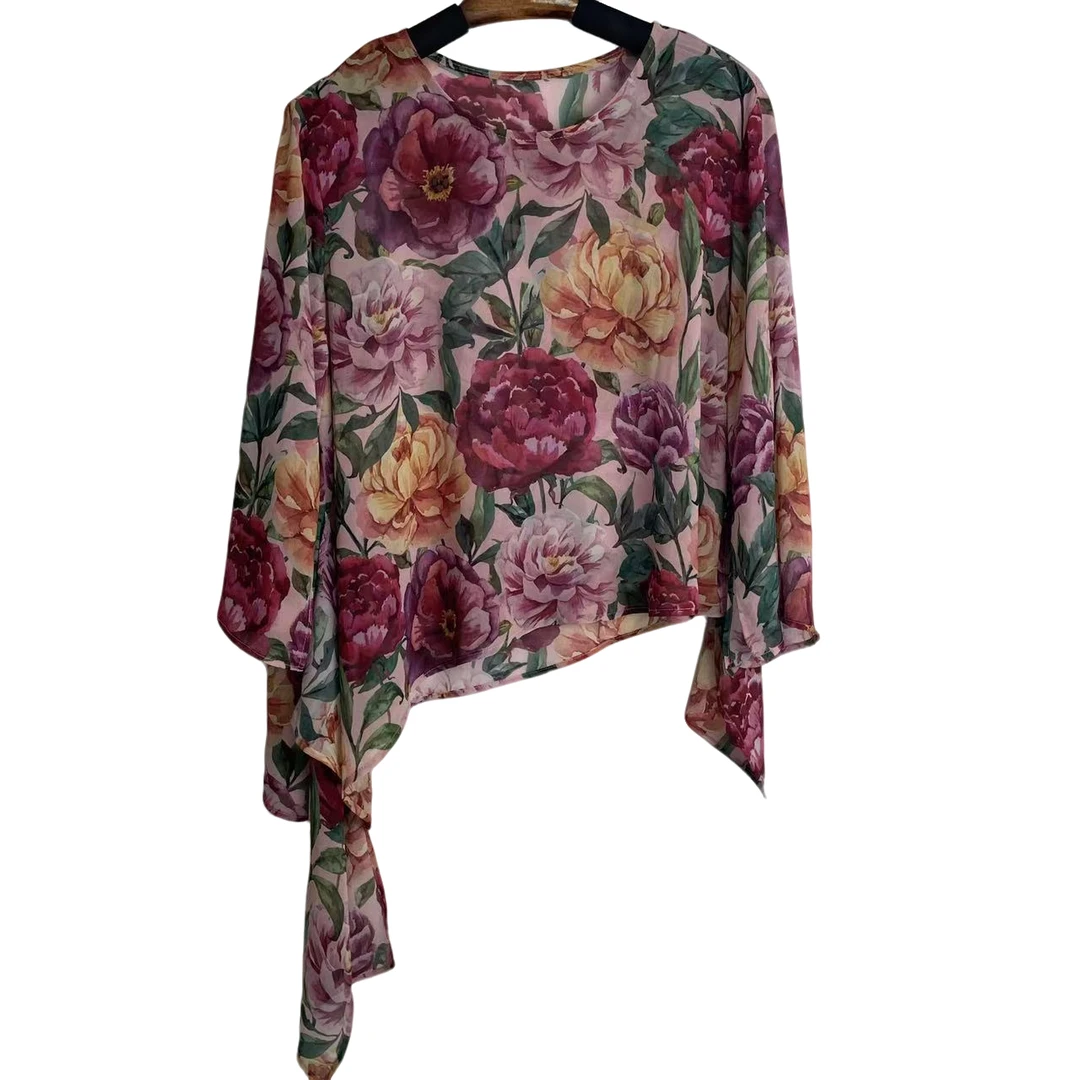 恬小霓（玲玲姐精选）753/牡丹乐园/圆领/长斜边/上衣/百搭/时尚