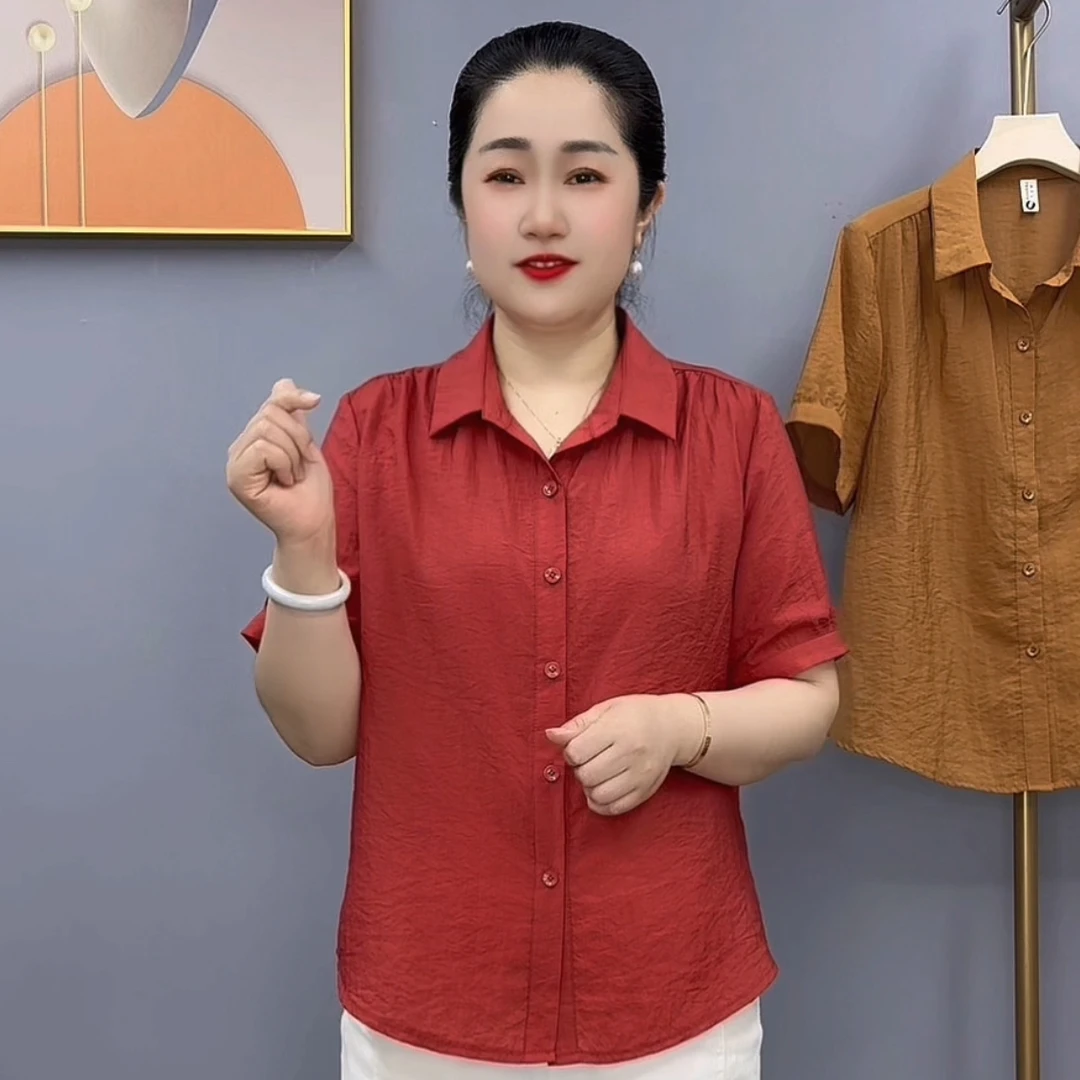 夏季新款时尚洋气百搭气质显瘦妈妈装宽松显瘦衬衣511款