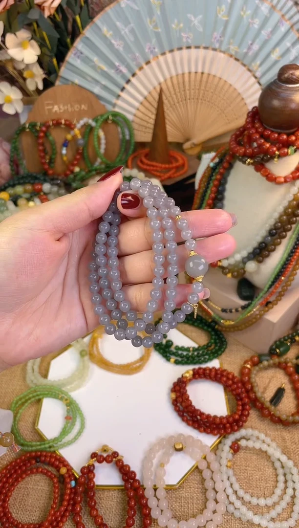 【闪购商品】和田玉三圈18K金镶嵌烟紫