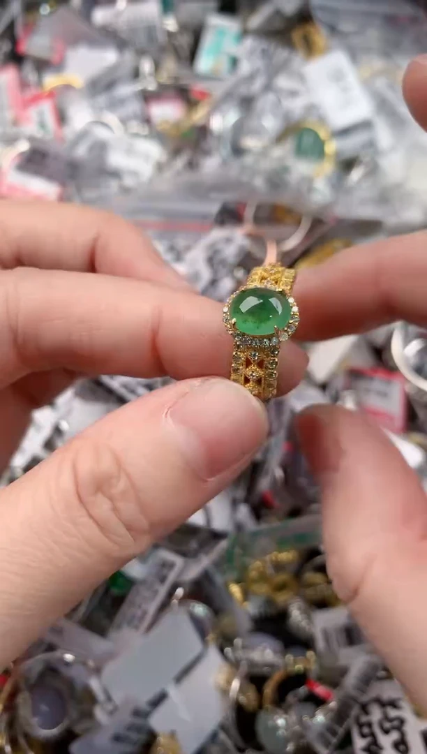 银S925镶嵌戒指翡翠555          1