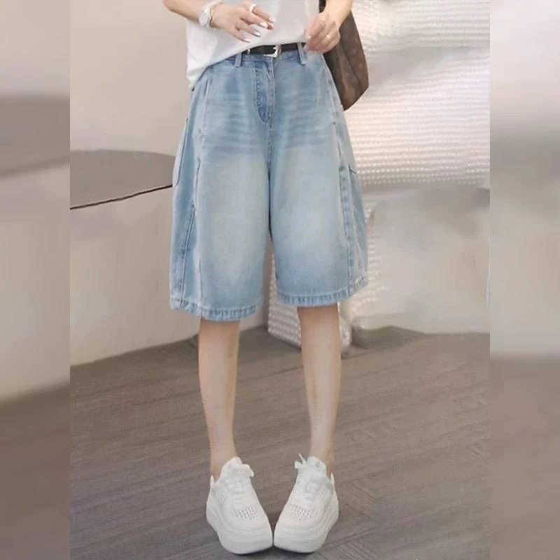 【送腰带】潮牌夏季新款港风潮流宽松显瘦时尚五分牛仔短裤休闲潮