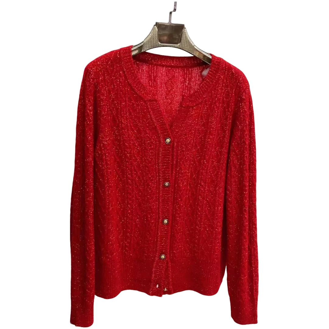 依家——56081圆领绵羊毛开衫春秋女装气质毛衣针织时尚圆领