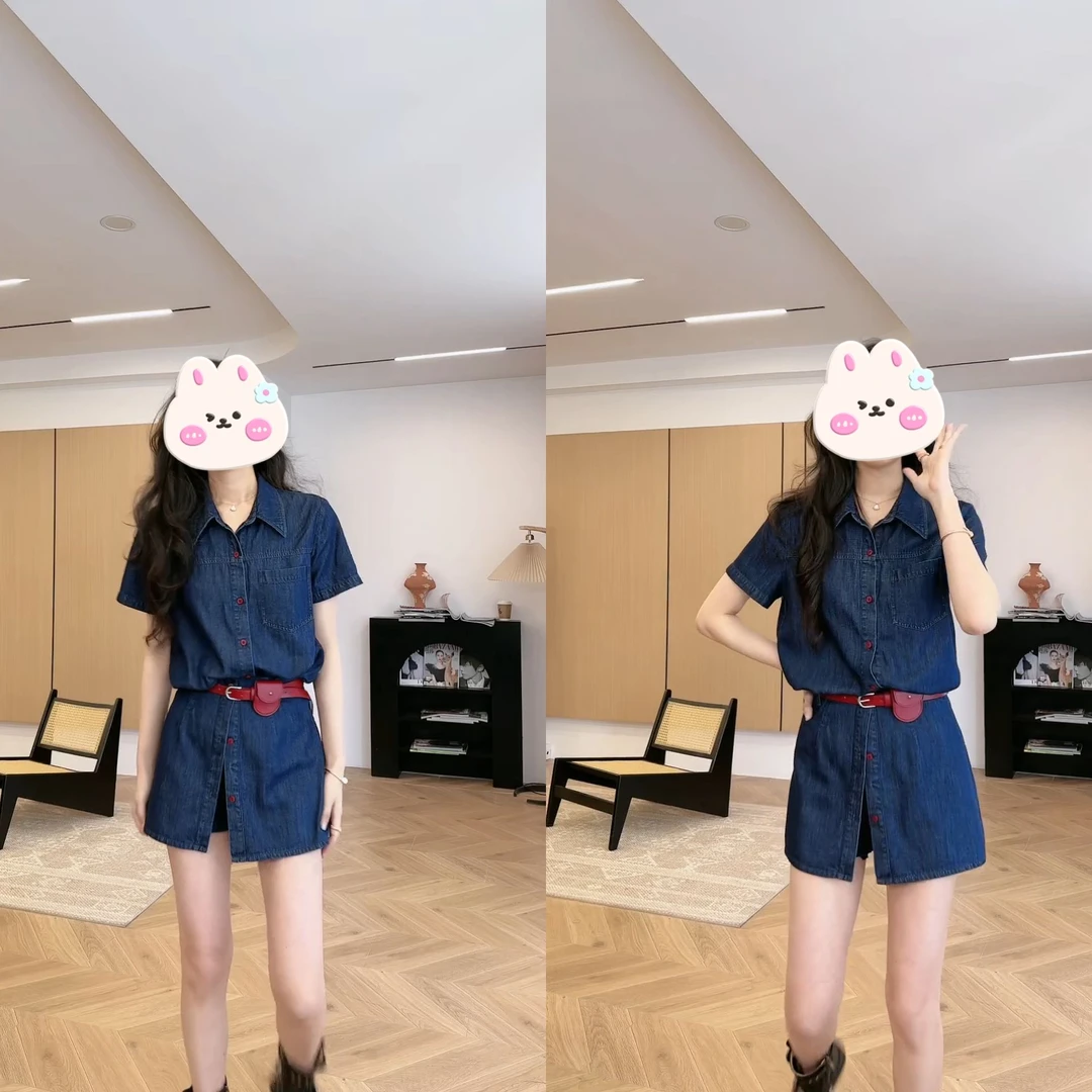 【胶片记忆】女装复古港风牛仔套装短袖减龄洋气休闲风短裤时尚套装