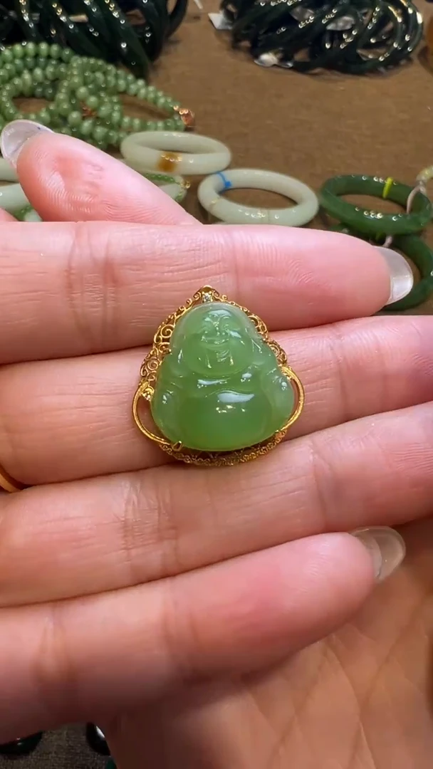 【闪购商品】和田玉吊坠18K金镶嵌和田玉吊坠多样性发货拍一发一