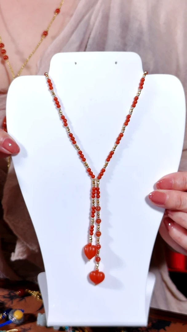 项链银S925镶嵌南红玛瑙屁桃项链