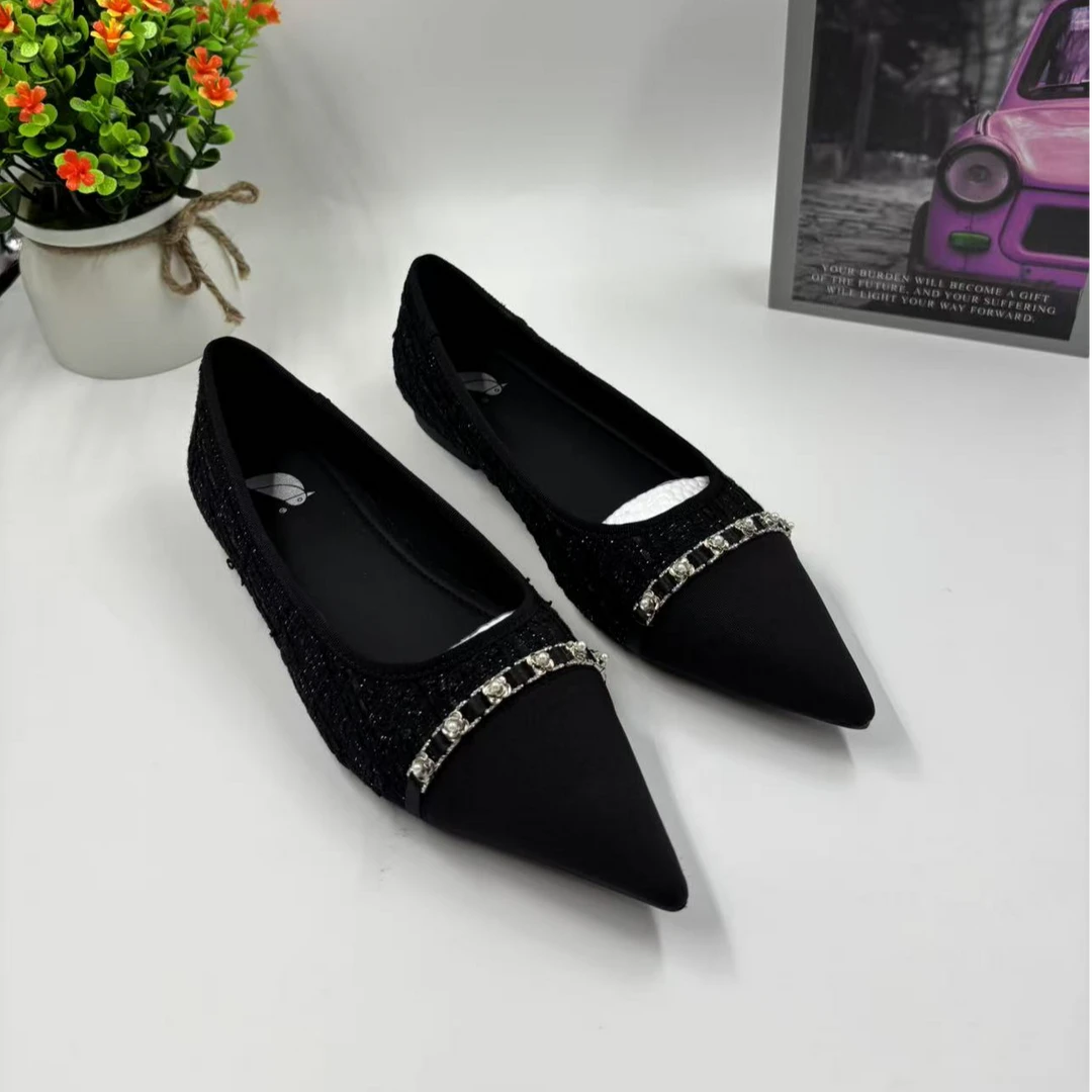 2308-1浅口法式一脚蹬尖头平底优雅单鞋细跟软底舒适机能风