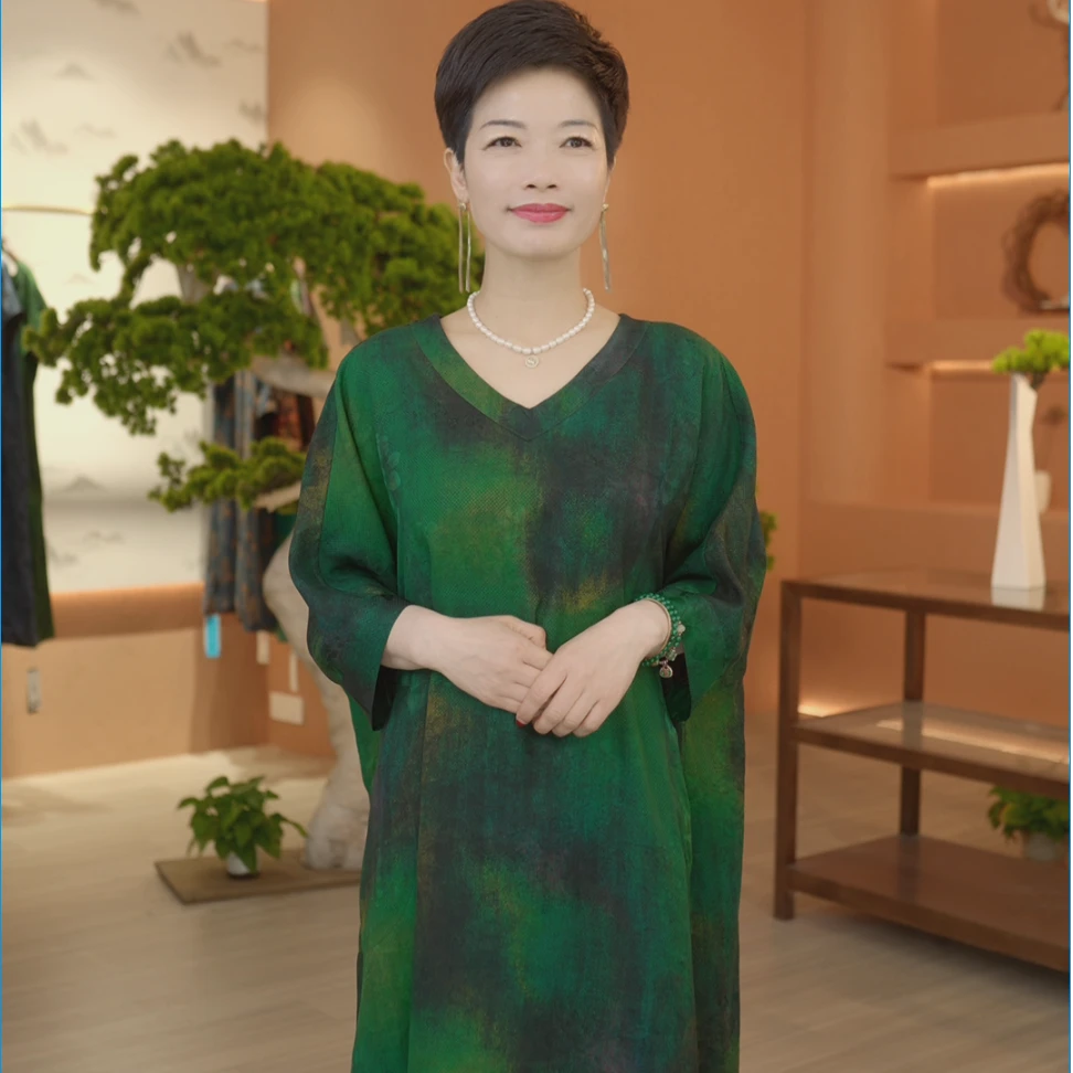 叶辰甄选香云纱 100桑蚕丝非遗扎染四经绞罗连衣裙(9973星辉斑斓)