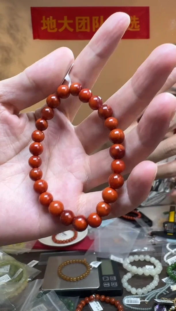 未镶嵌手串南红玛瑙约7mm+瓦西料南红圆珠单圈手串
