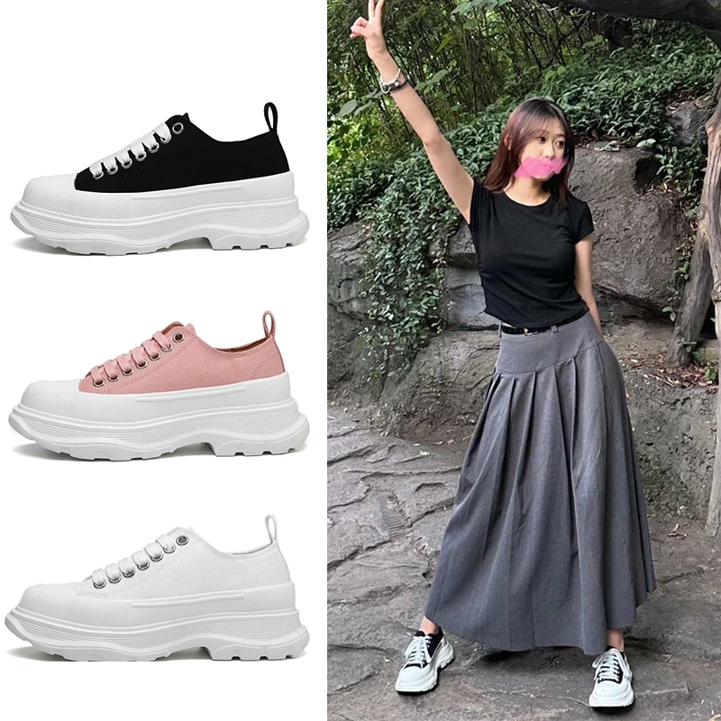 【DR官方旗舰】麦昆帆布鞋女2025春新款娜扎麦昆帆布鞋女松糕厚底增