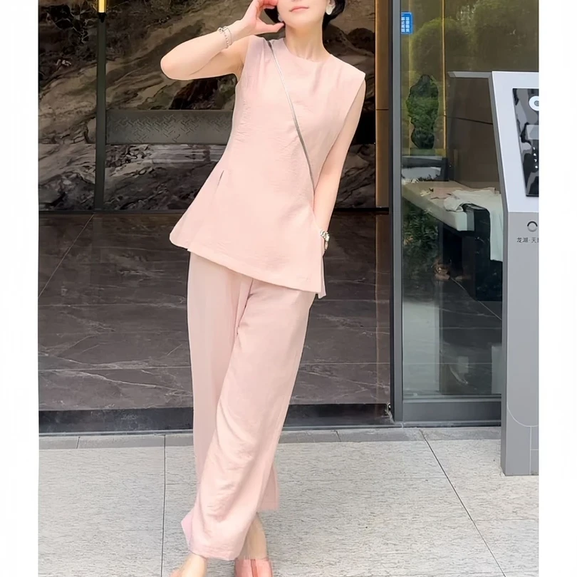短袖老钱风休闲风女装时尚套装显瘦轻奢气质减龄极简风时尚套装