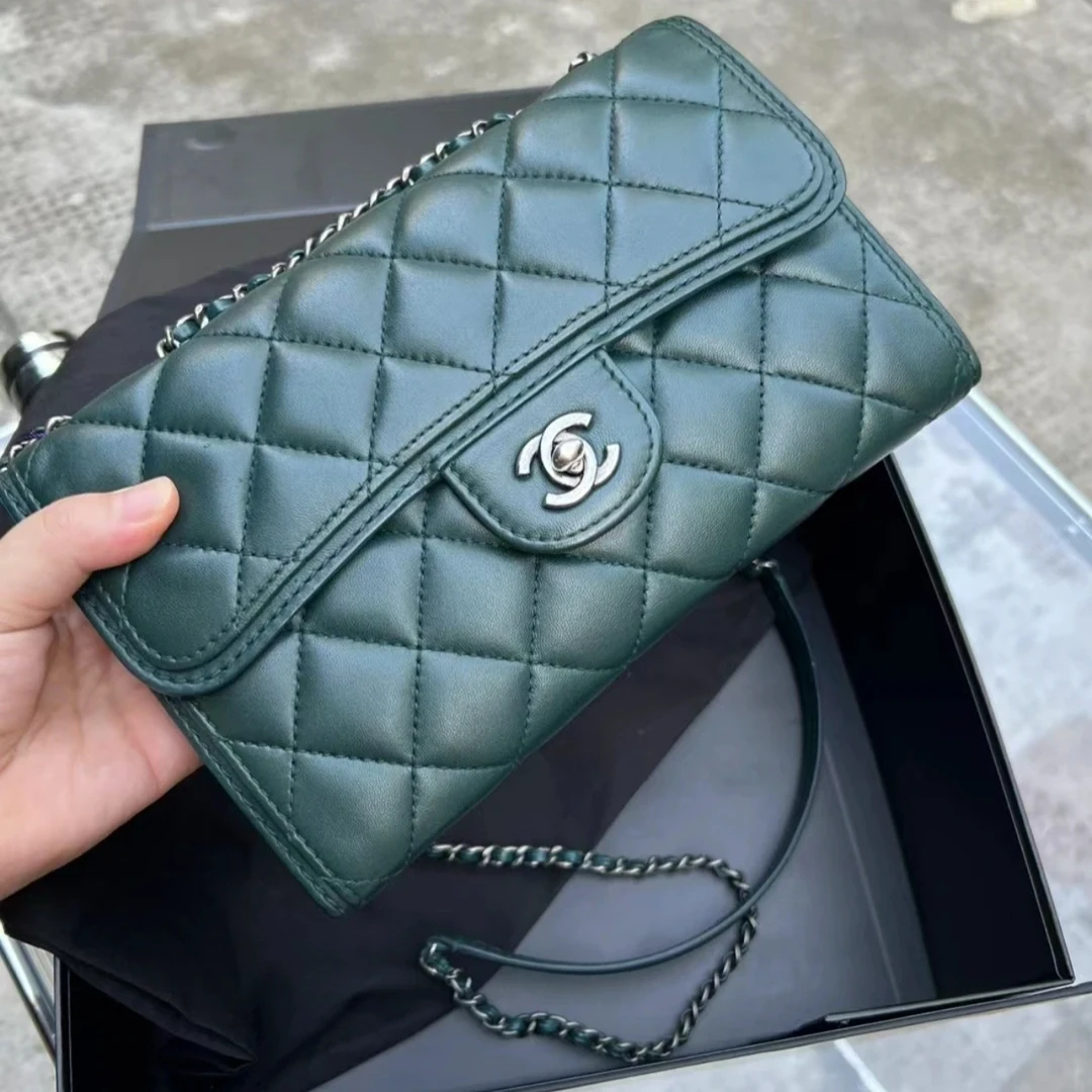 99新 Chanel/香奈儿 【贵妃专属】墨绿色菱格链条斜挎包单肩包