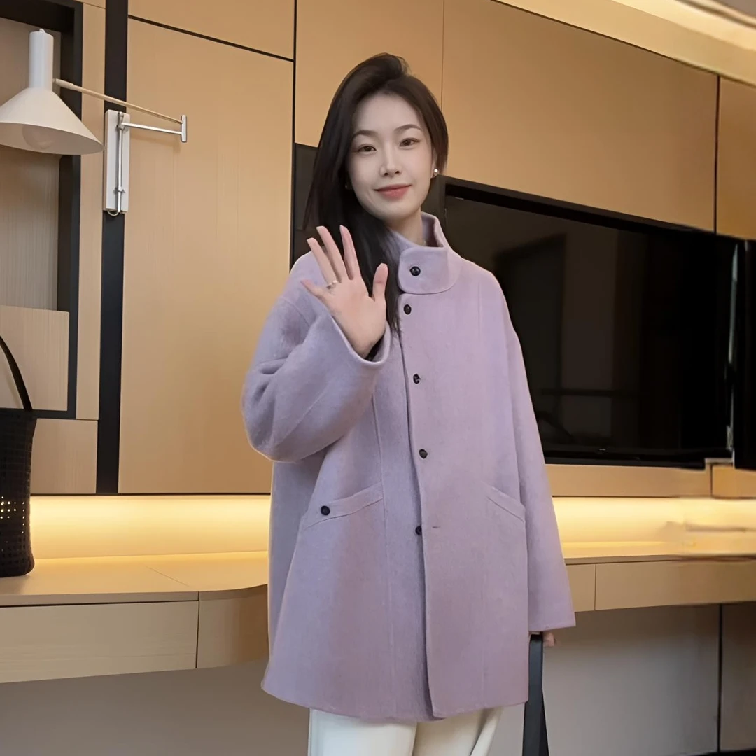 煋煋精选【可可小姐】韩系立领双面羊毛大衣中长款百搭羊毛大衣外套