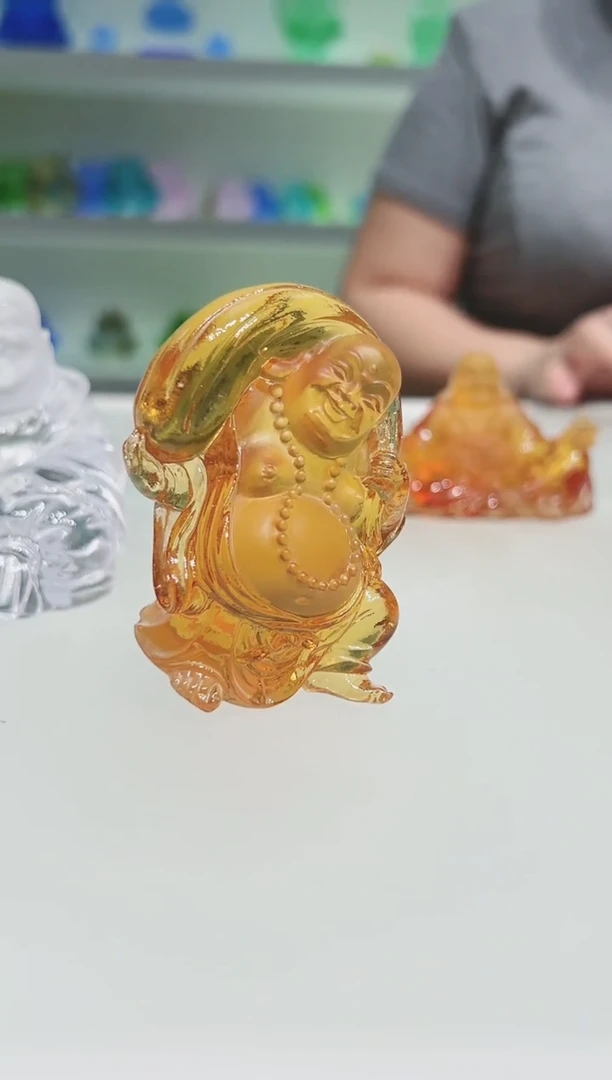 手工艺品琉璃卢*县古法琉璃弥勒