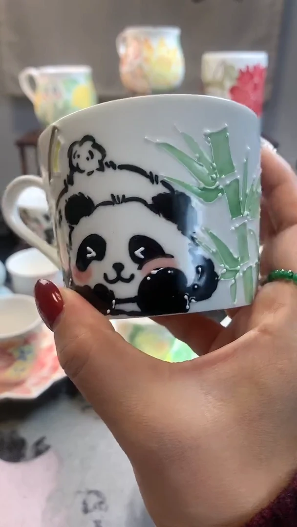 一味*手绘*熊猫竹林杯