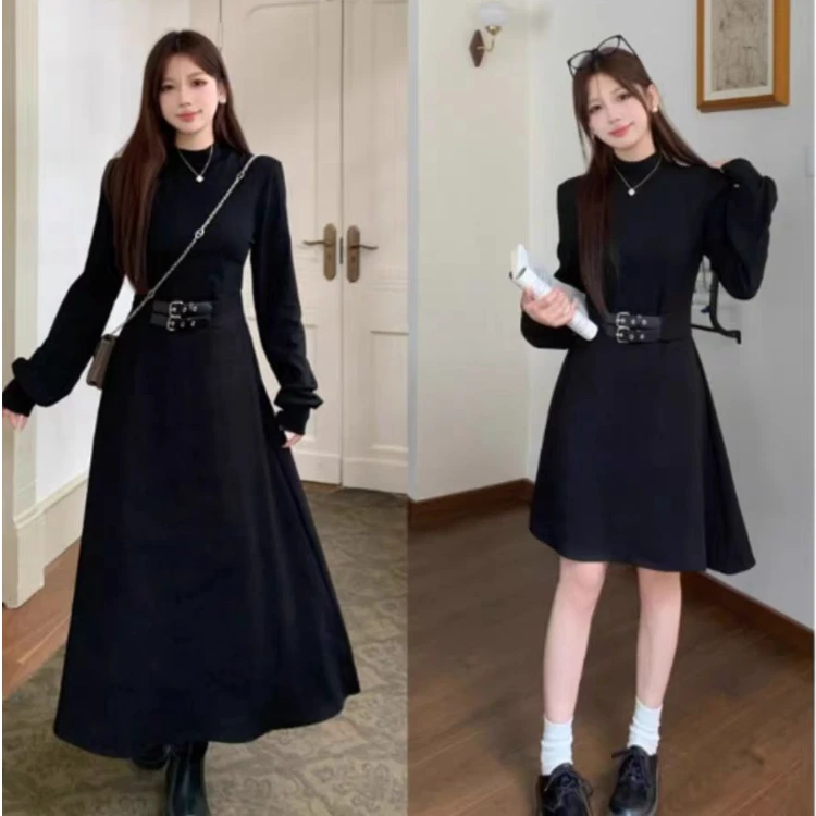 赫本风连衣裙女2025新款秋季时尚气质小黑裙胖MM显瘦收腰裙子1716