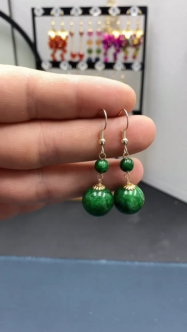 【闪购商品】翡翠耳饰银S925镀金镶嵌尺寸14mmQ4