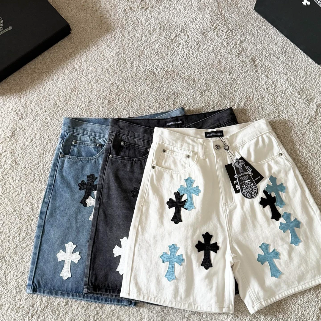 克某家限定黑白拼皮洗水牛仔裤