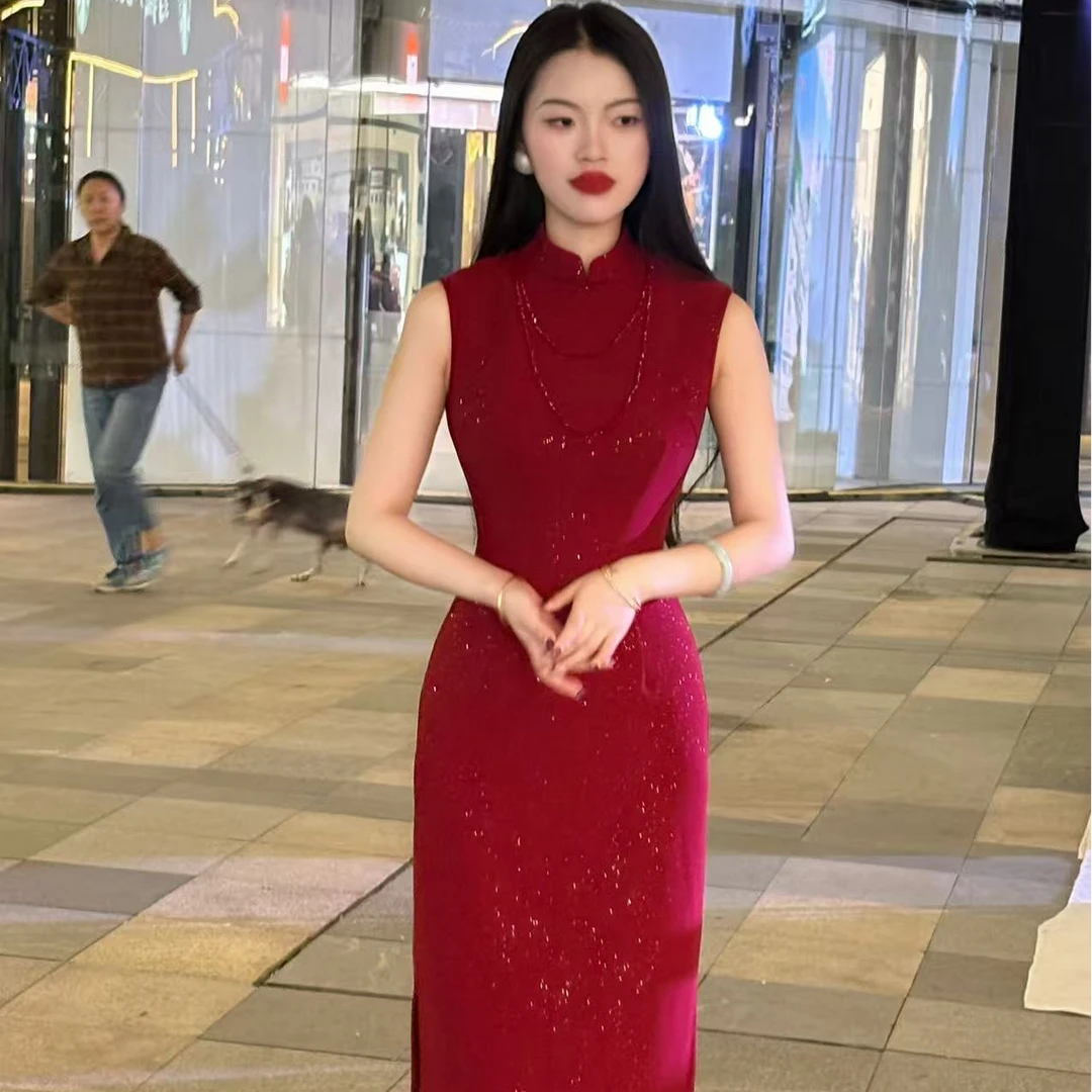 LHMknk1画报夫人原创自制御姐显瘦国风订婚新中式新娘旗袍 爆闪红